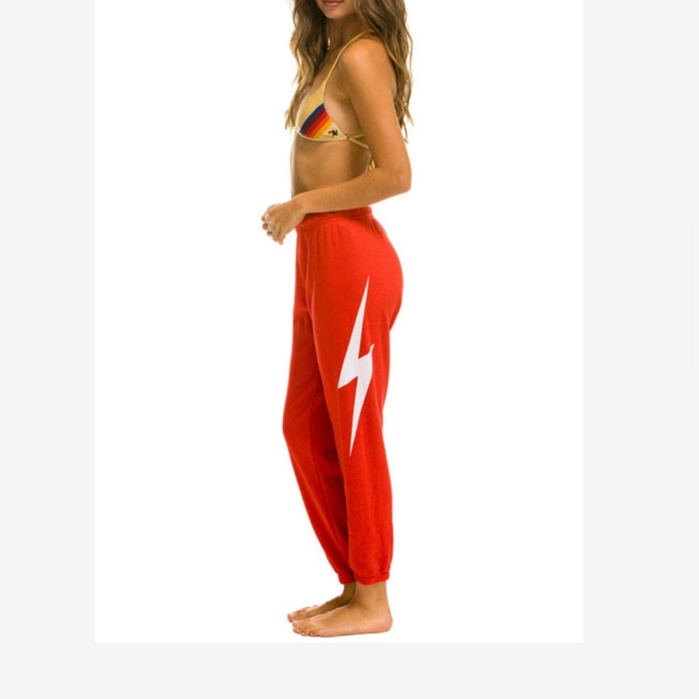 Aviator Nation Red Lightning Bolt Track Joggers